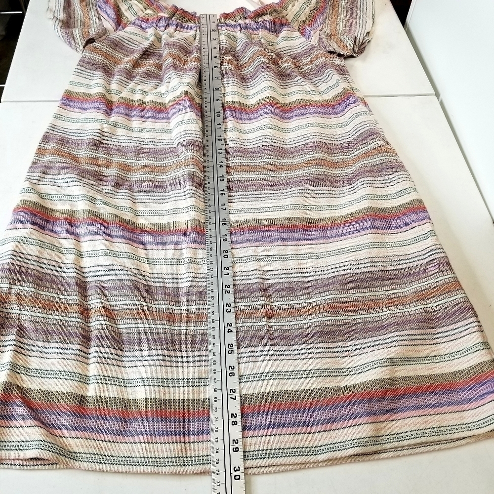 Philosophy Stripes Pastel Colored Off The Shoulder Short Dress with Pockets, L - Picture 7 of 12